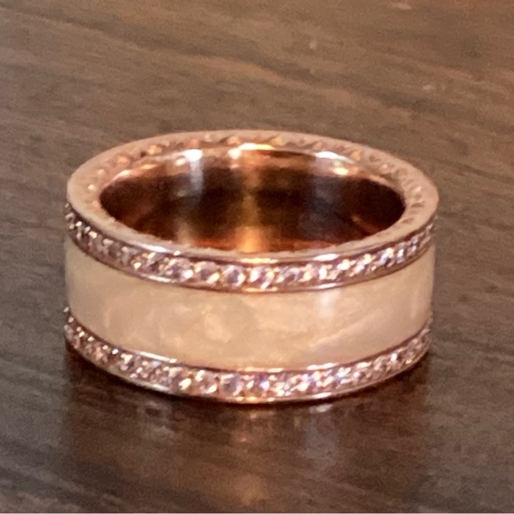 PANDORA RING T1 ALE MET 52 SIZE 6.5 BAND ENAMELED WITH JEWELS GOLD TONE